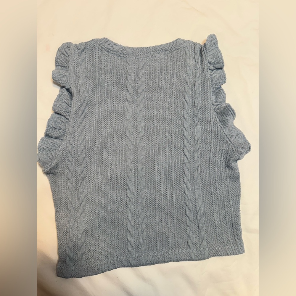 Blue Ruffled Knit Sweater - Picture 4 of 7